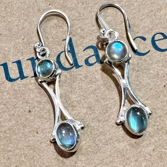 Sundance NEW $98 2-Stone Labradorite Sterling Silver 1.5" Handmade Earrings - Picture 1 of 5